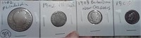 1902 barber half dollar, v nickel,1903 dime, penny