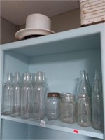 Shelf Lot of Vtg. Bottles & Canning Jars