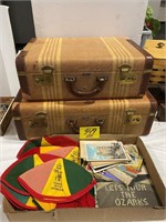 PAIR OF FRANKLIN SUITCASES, FLAT W/ POST CARDS,