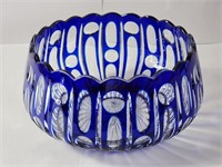 Hand-cut cobalt blue to clear crystal bowl