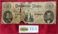 Confederate States Of America Ten Dollars Note
