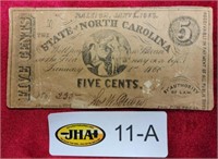 State Of North Carolina Five Cents Note