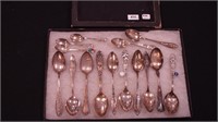 15 sterling silver souvenir spoons, 10 are full