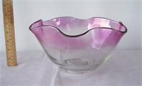 Beautiful Purple Rimmed Large Glass Serving Bowl