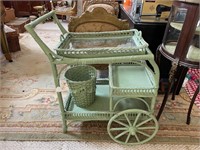 Green Wicker Tea Cart