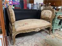 French Antique Carved Wood Chaise Lounge Bench