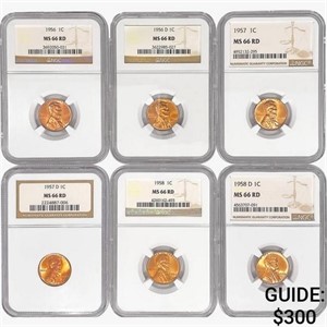 [6] US Wheat Cents NGC MS66 RD [1856, 1856-D,