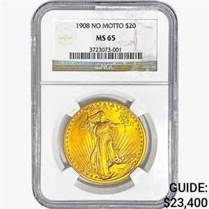 1908 $20 Gold Double Eagle NGC MS65