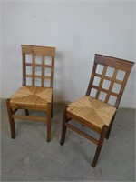 Pair of Wood Side Chair with Rush Seats