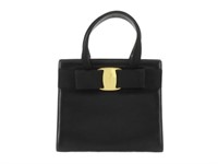 Ferragamo Black Vala Ribbon Hand Bag