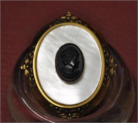Mother of Pearl, black cameo brooch