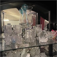 Lot of Glassware Collectibles Top Middle Shelf