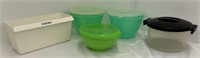 4 Plastic Bowls With Lods And Egg Holder