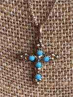 Sterling Silver & Turquoise Cross Necklace