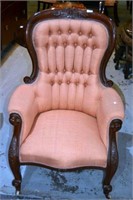 Antique carved cedar framed grandfather chair,