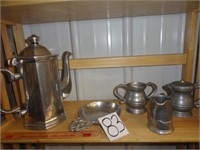 Pewter Coffee pot, sugar & creamer & more