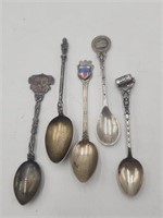 5 Collectors Souvenir Spoons, Silver, 80/90