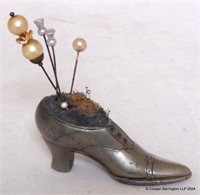 Antique Silver Metal Shoe Pin Cushion