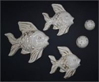 Vintage Ceramic Fish & Bubbles Wall Art