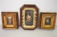 3 SMALL HANDPAINTED FLORALS BY SAME ARTIST - 12"H