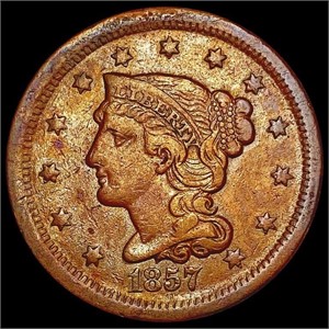 1857 Sm Date Braided Hair Large Cent CLOSELY