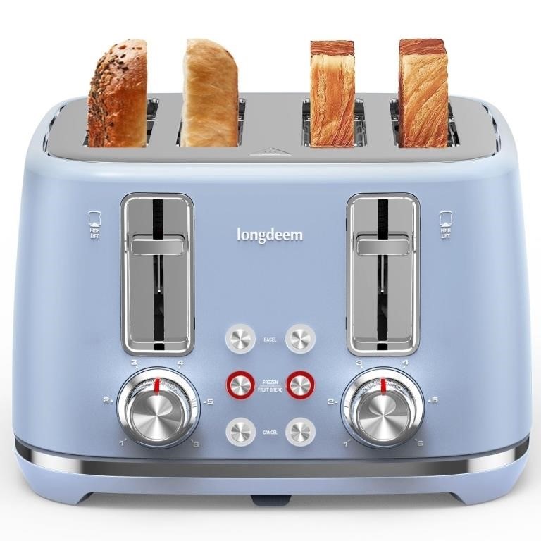 LONGDEEM Toaster 4-Slice, Retro-Styled Stainless