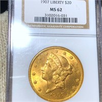 1907 $20 Gold Double Eagle NGC - MS62