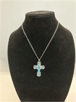 18" Necklace w/turquoise cross .925