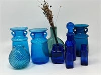 Blue Glass Vases Mouth Blown, Pharma