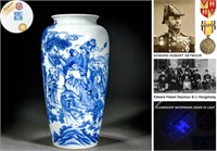 A Blue And White Eight Immortals Sleeve Vase