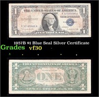 1957B $1 Blue Seal Silver Certificate Grades vf++