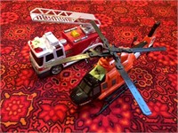 Fire truck and helicopter