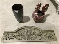 (2)Ceramic Pots and Ornate Style Door Topper