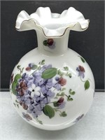 Consolidated Milk Glass Hand Painted Ruffled Vase