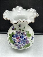 Fenton Milk Glass Hand Painted Ruffled Vase