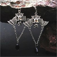 HALLOWEEN BAT DANGLE EARRINGS BLACK FACETED