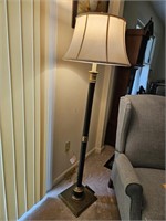 Tall modern wood brass floor lamp