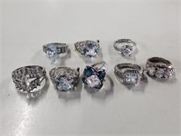 8 Costume Jewelry Rings Marked 925