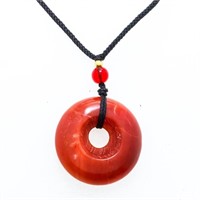 Hand Carved Jade Necklace, Nylon Chord, Round Pend