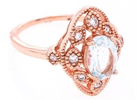 925 Sterling Silver/Rose Gold Ring, Size 6, Oval A