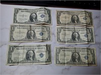 OF) Six $1 silver certificates