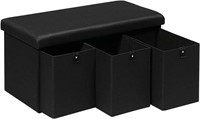 ULN-PINPLUS Storage Ottoman Bench with Drawers, Bl