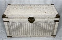 Vintage White Wicker Trunk w/ Brass Accents,