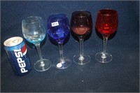 LOT OF FOUR COLORED WINE GLASSES