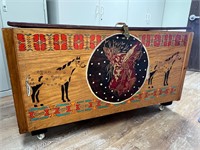 Custom wooden storage trunk with southwest designs