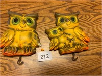 2 Vintage Chalkware Owl Hangers