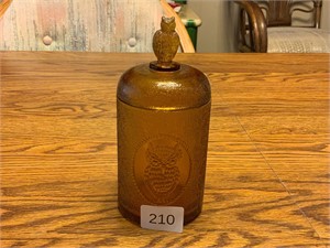Vintage MCM Amber Glass Jar Owl