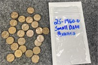25 1960 Small Date Lincoln Memorial Pennies