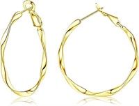 14k Gold-pl. 40mm Twisted Hoops Earrings