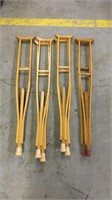 4 pairs of vintage wooden crutches